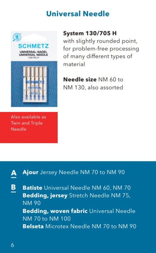 Schmetz Universal Needles Various Sizes (Please Select Size