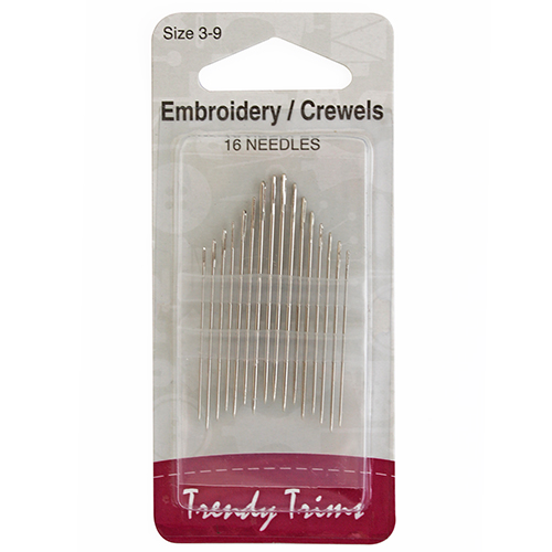 Embroidery Crewel Needles (Assorted, Long Large Eye + Sharp Point) - 16 ...